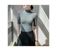 (Gary, L) Turtleneck Sweater Bottom Shirt Women's Medium Sleeve Short Sleeve Tops Spring Summer Autumn Slim Black Knit Inside t-shirt Soft