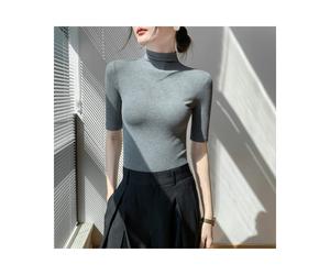 (Gary, L) Turtleneck Sweater Bottom Shirt Women's Medium Sleeve Short Sleeve Tops Spring Summer Autumn Slim Black Knit Inside t-shirt Soft