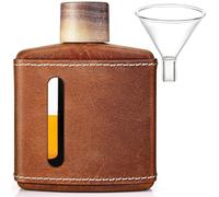 Garybank Handmade Crazy Horse Leather Hip Flasks for Whiskey Liquor for Men, Fathers Day Glass Flask Gift Idea with Funnel &Wood Lids Leakproof for Hennessy Liquor &Spirits, 200ml