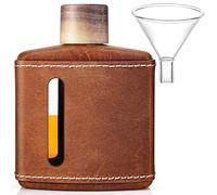 Garybank Handmade Crazy Horse Leather Hip Flasks for Whiskey Liquor for Men, Premium Fathers Day Glass Flask Gifts Idea with Funnel &Wood Lids Leakproof for Hennessy Liquor &Spirits, 100ml
