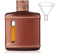 Garybank Handmade Genuine Leather Hip Flasks for Whiskey Liquor for Men, Fathers Day Glass Flask Gift Idea for Men with Funnel & Wood Lids Leakproof for Hennessy Liquor & Spirits(Brown, 100ml)