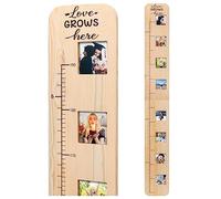 Garybank Kids Solid Wood Growth Chart with Photo Frames, Height Measuring Ruler, Step Markers, Folding Wall Chart for Kids, Christmas Keepsake Gift for