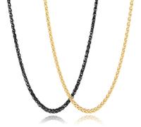 Garysiom 2 Pcs Chains for Men, 4mm Stainless Steel Silver Tone Gold or Black Wheat Necklace Chain for Men Women Boy, 16, 20, 24, 28, 32 Inch, 16 inch, Stainless Steel, No Gemstone