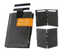 Garzini Magic Wallet with Pull-Tab, Mens Wallet Leather, ID Card Holder RFID Blocking, Slim Wallet for Men for 12 Cards, Brushed Black