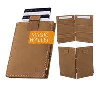 Garzini Magic Wallet with Pull-Tab, Mens Wallet Leather, ID Card Holder RFID Blocking, Slim Wallet for Men for 12 Cards, Camel Brown
