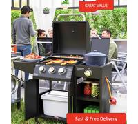 Gas Barbecue with 3+1 Burner, Storage Cabinet and Shelves 9.5 kW