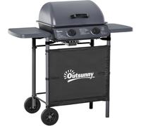 Gas BBQ Barbecue Grill with Lid Large Portable Trolley Propane 2 Burner 5.6 kW