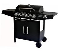 Gas BBQ Grill 6 Burner + Side Burner Stainless Steel Gas Barbecue with Side Table Shelves and Storage Outdoor Garden Camping Portable BBQ