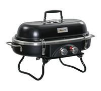 Gas BBQ Grill Black 66x34.5x37cm 2-Burner Table Steel Portable Lockable Lid Fold