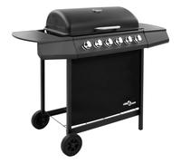Gas BBQ Grill Black Powder-Coated Steel 6 Burners 102x55x98cm Mobile with Cover