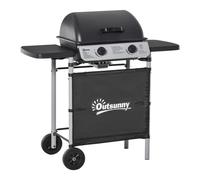 Gas BBQ Grill Grey Steel & PP Plastic 104x49x99cm 2-Burner Side Shelves &Wheels