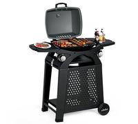 Gas BBQ Portable Outdoor Gas Barbecue Table Top Barbecues BIG HORN OUTDOORS 2 IN 1 Propane Grill with Cart Wheels Side Table for Camping