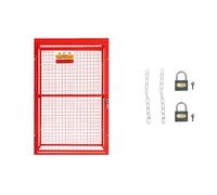 Gas Bottle Cage 181 x 116 x 57cm Collapsible Red Mesh Lockable Storage, Powder Coated Steel Cylinder Cage for 6 x 19kg or 2 x 47kg Bottles with Padlock, Keys, Removable Shelf & Warning Sign Bundle