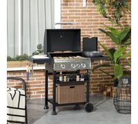 Outsunny 3+1 Burner Propane Gas Barbecue Grill with Thermometer, Bottle Opener
