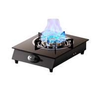 Gas Cooker 1 Burner,4.0KW Nine-cavity High-fire Timer,Gas/LP Gas Conversion Stove,Tempered Glass Cast Iron Pot Rack,with Flameout Protection,for Home Kitchen(NG)