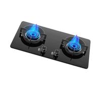 Gas Cooker 2 Burner,4.8KW Kitchen Counter Top Stove,Tempered Glass Cast Iron Pot Holder,with Flameout Protection,for Home Motor Home Camp(NG)