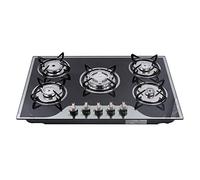 Gas Cooker 5 Burner Gas Hobs Built-in Gas Cooktop 30.3 "x 20" Automatic Pulse Ignition Tempered Glass Gas Stove Stainless Steel LPG/NG Cooktop Stove with FFD, Enamel Pan Stands,Cast Iron Pan Support