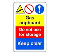 Gas Cupboard Do Not Use For Storage keep Clear - safety sign - High tack self-adhesive sticker (150mm x 100mm) Viewing Distance within 3m.
