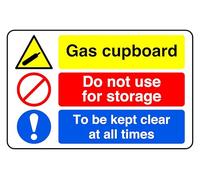 Gas Cupboard Do Not Use For Storage To Be Kept Clear At All Times - safety sign - High tack self-adhesive sticker (150mm x 100mm) Viewing Distance within 3m.