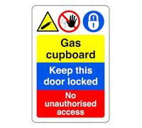 Gas Cupboard keep This Door Locked No Unauthorised Access - safety sign - 1.2mm Rigid plastic for indoor/outdoor usage (300mm x 200mm) Viewing Distance within 7m.