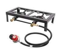 Gas Double Burner Camping 8000W Camping Stove Double Burner Propane Gas 3/8" Interface with 0-10PSI Pressure Regulation Portable Outdoor Cooker 120cm Hose with 4 Supporting Legs Regulator Hose