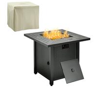 Outsunny Outdoor Propane Gas Fire Pit Table With Rain Cover 40000 Btu - Black, Black