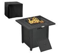 Gas Fire Pit Table Black 71x71x63cm Rattan-Style 50,000 BTU Dining Patio Cover