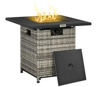 Gas Fire Pit Table Rattan-effect Grey 71x71x63cm 40,000BTU Mesh Lid & Lava Stone