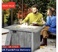 Outsunny Propane Gas Fire Pit Table With Cover, 50,000 Btu Firepit, Grey Grey