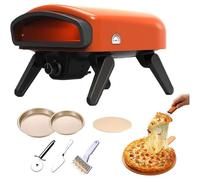 Gas Fired Pizza Oven with 360° Rotating Stone, Stainless Steel Portable Propane Grill, 526°C Cooking Temperature, Includes 2 Baking Pans & 3 Blade Kit for Outdoor Use