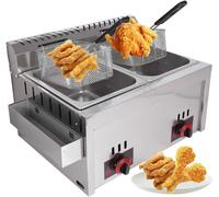 Gas Fryer, 10Lx2 Double Cylinder Stainless Steel Chicken Chips Fryer For Commercial Restaurant - Professional Tank With Basket Scoop - Ideal For Home Kitchen