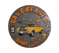 GAS GREASE & GOOD DAYS Metal Tin Sign Plaque