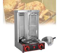 Gas Grill Machine Vertical Kebab Gyro Griller Stainless Steel Grill Rotating Oven with 2 Burners Meat Roasting Machine for Commercial and Home Use,Pan