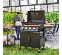 OUTSUNNY Gas Grill Portable BBQ Trolley w/ 4 Wheels & Side Shelves in Black Outsunny Black