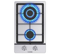 Gas Hob 2 Burners, 12 Inch Built-in Stainless Steel Cooktop, NG/LPG Convertible Propane Gas Stove with Flame Failure Thermocouple Protection, Cast Iron Pan Support, 3.3kW + 1.75kW High Power