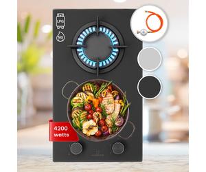 Gas Hob 30 cm 2 Burner Glass Ceramic Double Gas Cooker Hob Black Gas Burner Hob