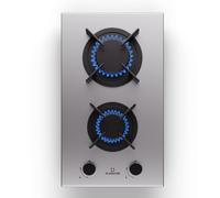 Gas Hob 30 cm 2 Burners Built-in Cooktop Gas Cooker Glass Ceramic Surface Silver