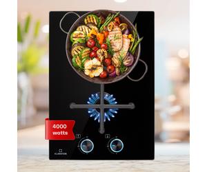 Gas Hob 36 cm 2 Burner Hot Plate Gas Burner Double Ceramic Camping Stove 4000 W