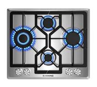 Gas Hob 4 Burners, 60cm Built-in Stainless Steel Cooktop, NG/LPG Convertible Propane Gas Stove with Flame Failure Thermocouple Protection, Cast Iron Pan Support, 8800W High Power
