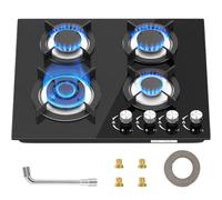 Gas Hob 4 burners, Built in Black Glass Gas Hob with Flame Out Protection,with Cast Iron Supports,NG/LPG Convertible