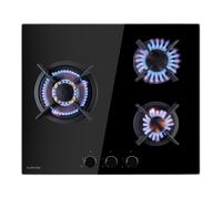 Gas Hob 60 cm 3 Burner Ring Glass Ceramic Gas Cooker Hob Gas Burner Hob Black