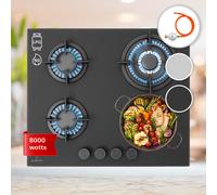 Gas Hob 60 cm 4 Burner Glass Ceramic Double Gas Cooker Hob Black Gas Burner Hob
