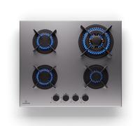 Gas Hob 60 cm 4 Burners Built-in Cooktop Gas Cooker Glass Ceramic Surface Silver
