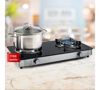 Barzona 2 Camping Stove 2 Burners 3.4 kW & 4.3 kW Glass Top & Stainless Steel Housing