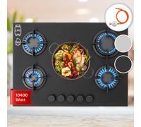 Klarstein Gas Cooker, 5 Burners Gas Hob, 10400W Built in 5 Ring Electric Hob, Campervan Cooktops Gas Cookers, Stainless Steel Glass Top Wok Burner, 5 Ring Kitchen Stoves LPG Cooker Gas Burners Units
