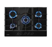 Gas Hob 75 cm 5 Burner Ring Gas Cooker Hob Gas Burner Hob Black Glass Ceramic