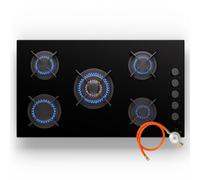 Gas Hob 80 cm 5 Burners Built-in Cooktop Gas Cooker Glass Ceramic Surface Black