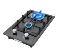 Gas Hob,Built-in Stainless Steel Gas Hob 2 burners with Flame Failure Protection,Cast iron grille,Power cable110cm/43in,Cast Iron Pan Support,LPG/NG Kit,51cm x 31cm
