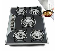 Gas Hobs 5 Burners Adjustable Stove LPG/NG convertible Built-in Gas Cooktop Tempered Glass Gas Stainless Steel Water Tray With Propane Conversion Kit