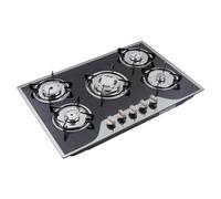 Gas Hobs 5 Burners Gas Cooker Built-in LPG/NG Gas Cooktop for domestic commercial cooking homes restaurants, Toughened Glass Mirrored, Aluminum Stove Head + Enamel Cover + Enamel Frame, Black